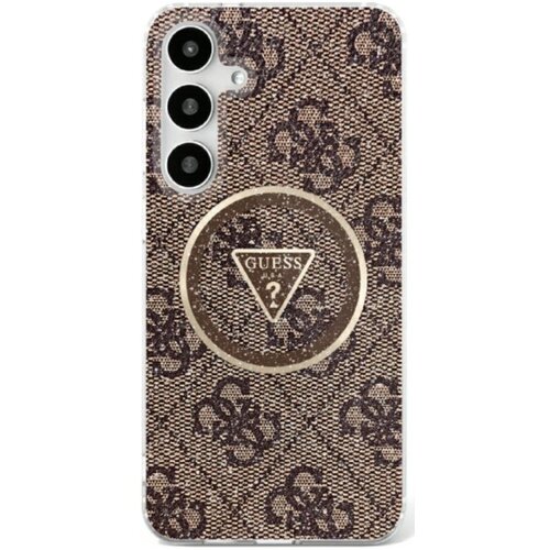 Etui GUESS 4G Glitter Triangle Buttons MagSafe do Samsung Galaxy S25 Brązowy