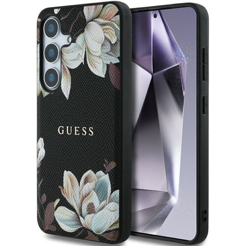 Etui GUESS Grained Printed Flower Pattern MagSafe do Samsung Galaxy S25 Czarny