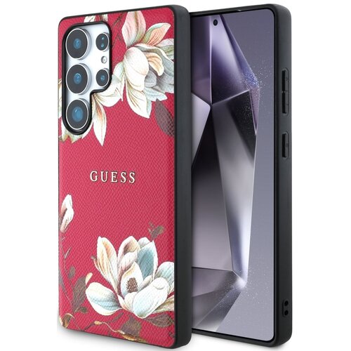 Etui GUESS Grained Printed Flower Pattern MagSafe do Samsung Galaxy S25 Ultra Fuksja