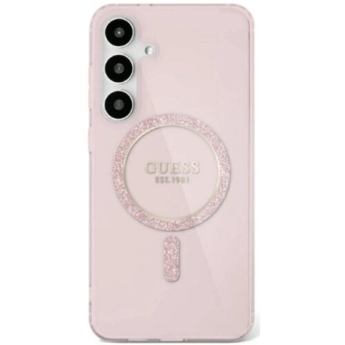 Etui GUESS Glitter Circle Classic Logo MagSafe do Samsung Galaxy S25 Różowy