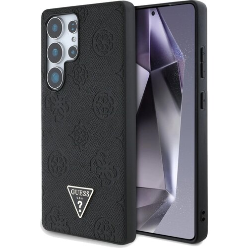 Etui GUESS Grained Hot Stamp Peony Pattern Triangle Logo MagSafe do Samsung Galaxy S25 Ultra Czarny