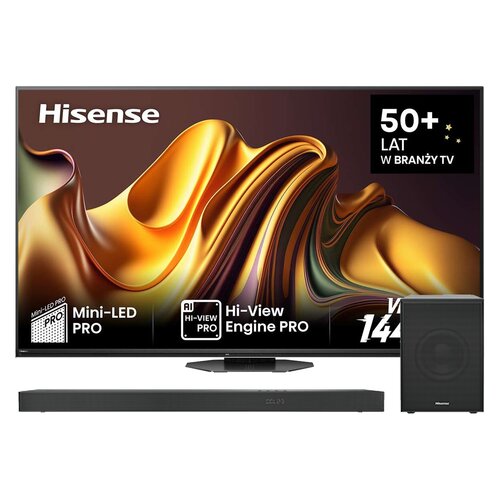 Telewizor HISENSE 75U8NQ 75" MINILED 4K 144Hz VIDAA Dolby Vision Dolby Atmos HDMI 2.1 + Soundbar HISENSE U5120GW 5.1.2-kanałowy, Bezprzewodowy Subwoofer, 4K,Dolby Atmos,DTS:X,DTS-HD Master,Bluetooth