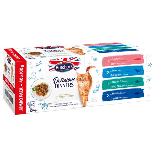 Karma dla kota BUTCHER'S Delicious Dinners Jumbo mix smaków dania z rybą (40 x 100 g)