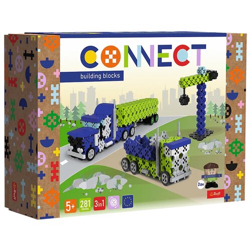 Klocki plastikowe TREFL Connect 3w1: Ciężarówka / Plac budowy 61977