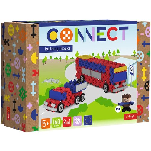Klocki plastikowe TREFL Connect 2w1 Autobus / Auto z naczepą 61973