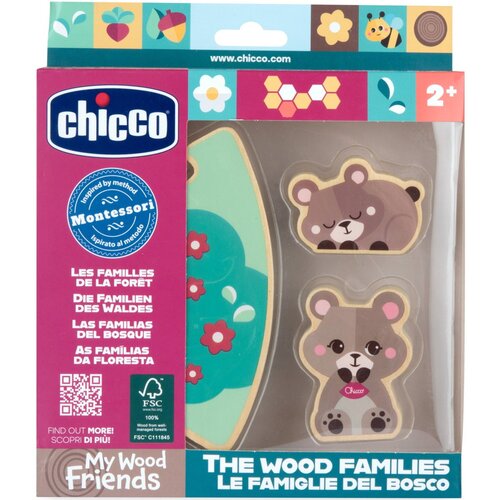 Zabawka CHICCO My Wood Friends Drewniana rodzinka 2 Niedźwiadki Zestaw Mama 00012208400000