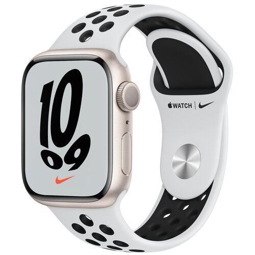 Apple Watch 7 Nike GPS 41mm koperta z aluminium (księżycowa poświata) + pasek sportowy (platynowo-czarny)
