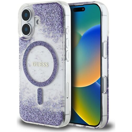 Etui GUESS HC Resin Bottom Glitter MagSafe do Apple iPhone 16 Fioletowy