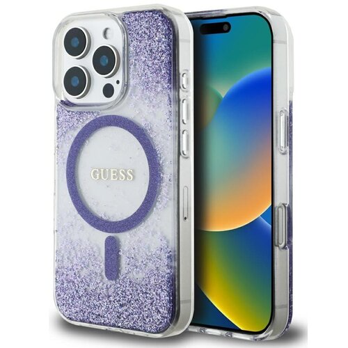Etui GUESS HC Resin Bottom Glitter MagSafe do Apple iPhone 16 Pro Fioletowy