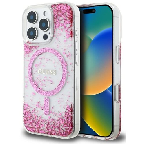 Etui GUESS HC Resin Bottom Glitter MagSafe do Apple iPhone 16 Pro Różowy