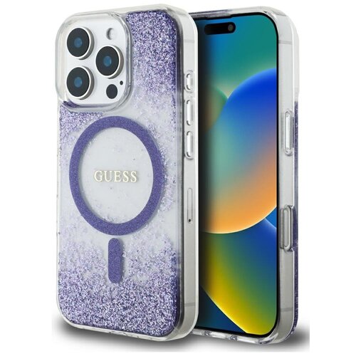 Etui GUESS HC Resin Bottom Glitter MagSafe do Apple iPhone 16 Pro Max Fioletowy