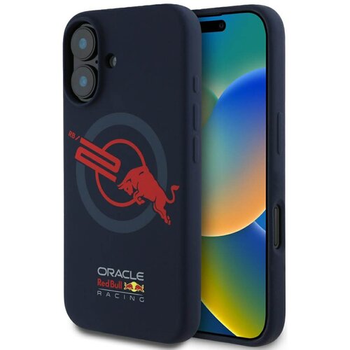 Etui RED BULL HC Silicone ORBR20 Logo Red Lining MagSafe do Apple iPhone 16 Granatowy