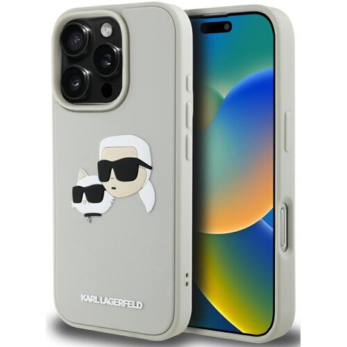 Etui KARL LAGERFELD HC 3D Rubber Double Heads do Apple iPhone 16 Pro Beżowy