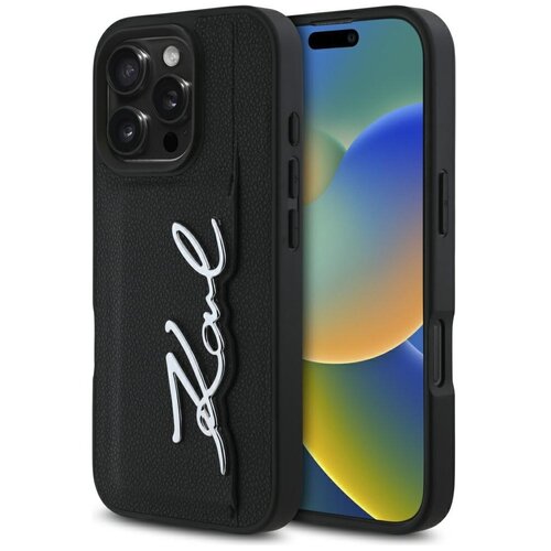 Etui KARL LAGERFELD HC Grained PU Cardslot Metal Signature do Apple iPhone 16 Pro Max Czarny