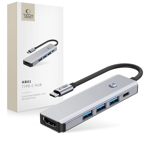 Hub TECH-PROTECT HB01 5w1 USB Typu C, Pasywny Szary