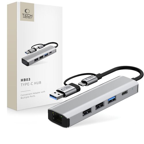Hub TECH-PROTECT HB03 5w1 USB Typu C, Pasywny Szary