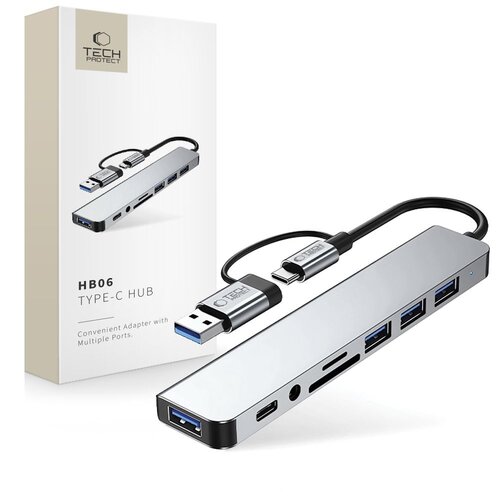 Hub TECH-PROTECT HB06 8w1 USB Typu C, Pasywny Szary