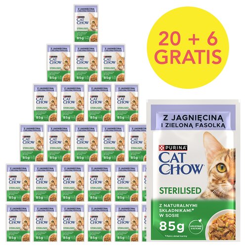 Karma dla kota CAT CHOW Sterilised z Jagnięciną i zieloną fasolką w sosie (26 x 85 g)