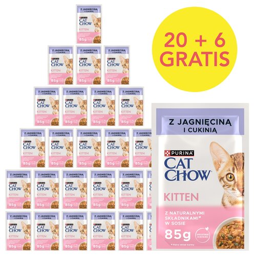 Karma dla kota CAT CHOW Kitten z Jagnięcina z Cukinią w sosie (26 x 85 g)