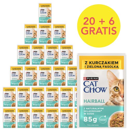 Karma dla kota CAT CHOW Hairball z Kurczakiem i zieloną fasolką w sosie (26 x 85g)