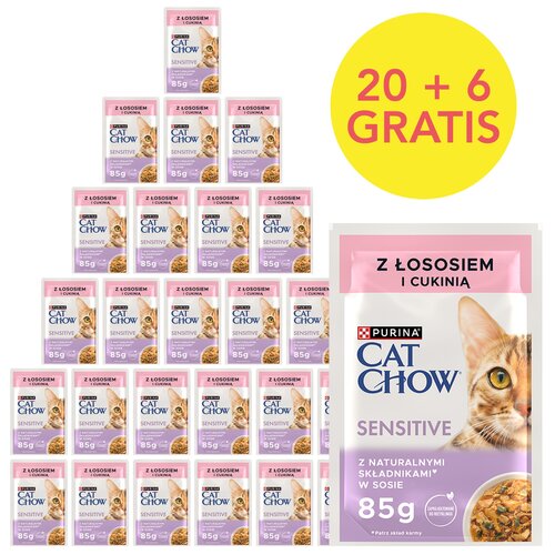 Karma dla kota CAT CHOW Sensitive z Łososiem i cukinią w sosie (26 x 85 g)