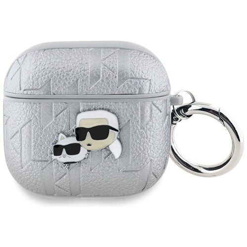 Etui na słuchawki KARL LAGERFELD Monogram Karl & Choupette Head do Apple AirPods 4 Srebrny