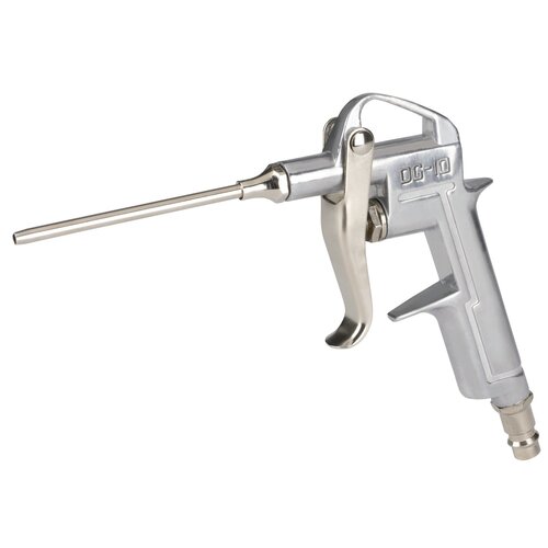 Na zdjęciu znajduje się metalowy pistolet do przedmuchiwania z długą, wąską dyszą i ergonomicznym uchwytem. Na korpusie pistoletu widoczny jest napis "DG-10".