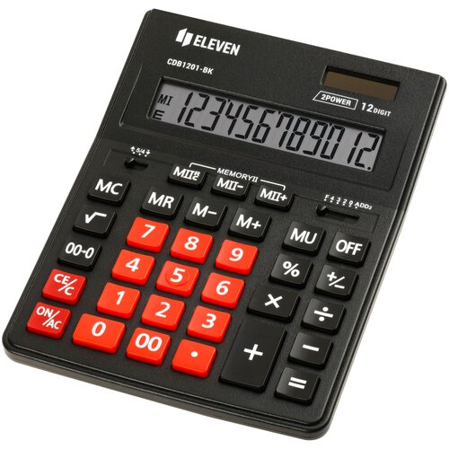 Kalkulator ELEVEN CDB1201BK-RD Zasilanie bateryjno-słoneczne, 4 pamięci