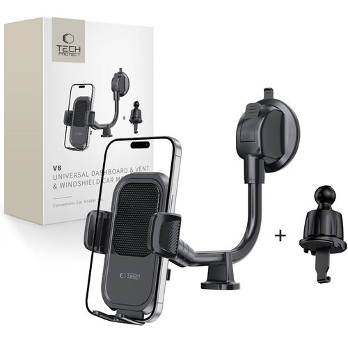 Uchwyt na telefon TECH-PROTECT V8 Universal Long Arm Dashboard & Windshield Czarny