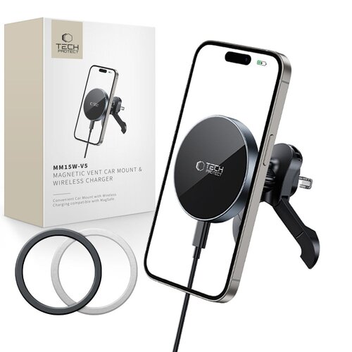 Uchwyt na telefon TECH-PROTECT V5 Magsafe Vent Wireless Charger 15W Czarny