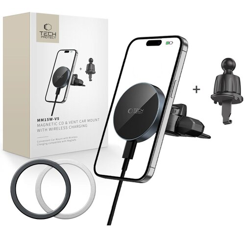 Uchwyt na telefon TECH-PROTECT V5 Magsafe CD & Vent Wireless Charger 15W Czarny