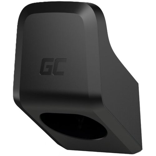 Czarny uchwyt kabla ładującego z widocznym logo "GC" na powierzchni. Produkt ma gładką, matową powierzchnię i otwór na kabel.
