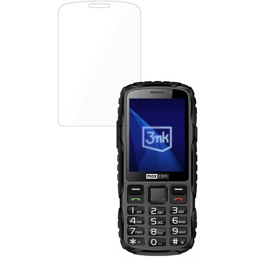 Na zdjęciu znajduje się telefon komórkowy z wyświetlaczem, na którym widoczne jest logo "3mk". Obok telefonu przedstawiona jest przezroczysta folia ochronna, która ma być zastosowana na ekranie urządzenia.