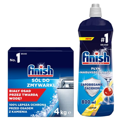 Sól do zmywarek FINISH 4 kg + Nabłyszczacz do zmywarek FINISH Shine Protect Cytrynowy 800 ml