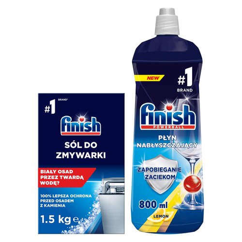 Sól do zmywarek FINISH  1.5 kg + Nabłyszczacz do zmywarek FINISH Shine Protect Cytrynowy 800 ml