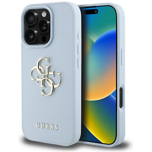 Etui GUESS Grained Big 4G Logo Small Classic Logo do Apple iPhone 16 Pro Max Niebieski