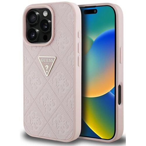 Etui GUESS Hot Stamp 4G Pattern Triangle Metal Logo do Apple iPhone 16 Pro Max Różowy