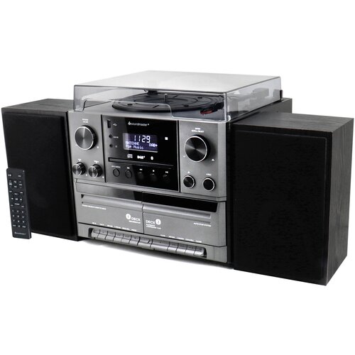 Wieża SOUNDMASTER MCD5600SW Srebrny Bluetooth, DAB+/FM, Wejście USB, Gramofon, Podwójna kaseta
