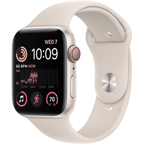 Apple Watch SE 2gen GPS + Cellular 44mm koperta z aluminium (księżycowa poświata) + pasek sportowy (księżycowa poświata)