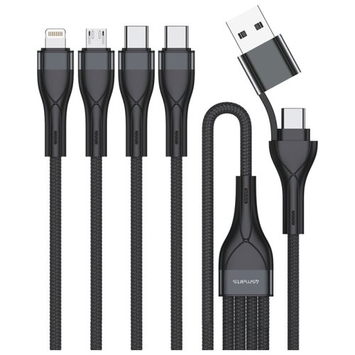 Kabel USB-C/USB-A - 2x USB-C/Micro USB/Lightning 4SMARTS 4w2 1.2 m 15W Czarny