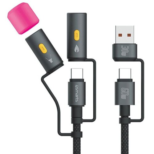Kabel USB-C - USB/USB-C 4SMARTS Explorer 4w1 60W 1 m Czarny