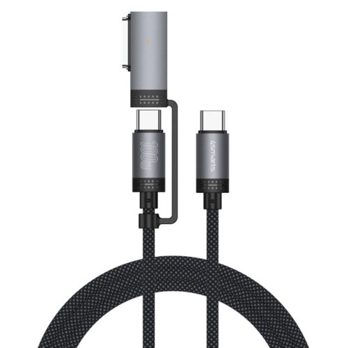 Kabel USB-C - USB-C 4SMARTS Explorer ComboCord 100W 2m z adapterem MagSafe Czarny