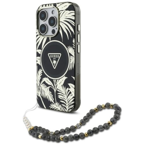 Etui GUESS Palm Trees Triangle Pearl Strap MagSafe do Apple iPhone 16 Pro Max Czarny