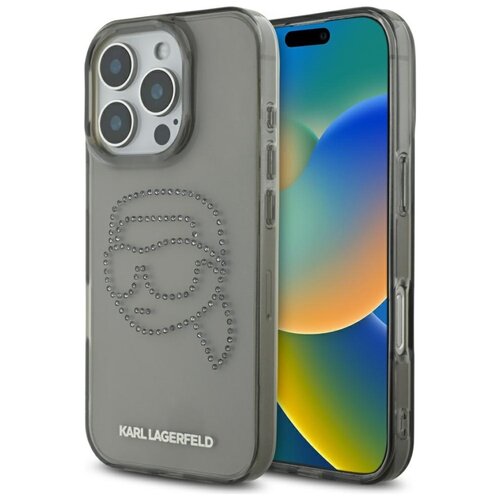 Etui KARL LAGERFELD IML Rhinestones Karl Head do Apple iPhone 16 Pro Czarno-przezroczysty