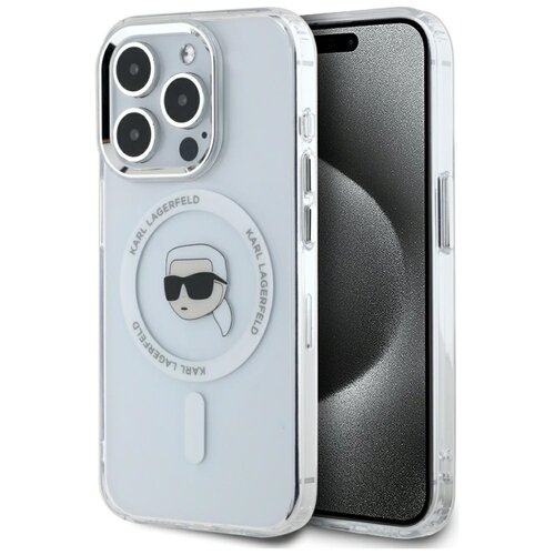 Etui KARL LAGERFELD IML Metal Karl Head MagSafe do Apple iPhone 15 Pro Biały