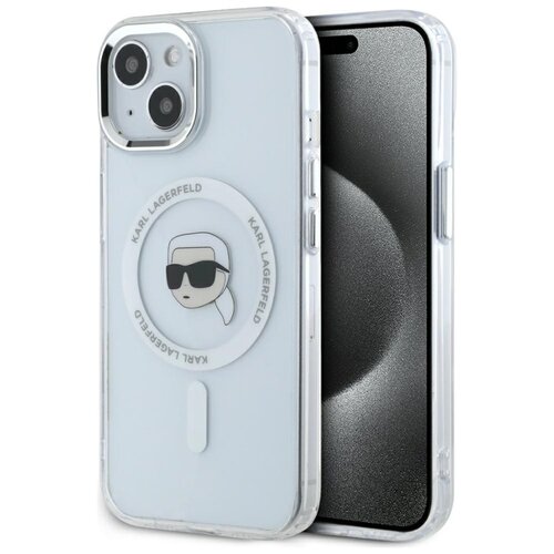 Etui KARL LAGERFELD IML Metal Karl Head MagSafe do Apple iPhone 15 Plus Biały