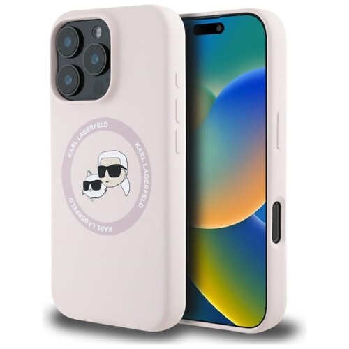Etui KARL LAGERFELD Silicone Double Heads And Circle MagSafe do Apple iPhone 16 Pro Różowy