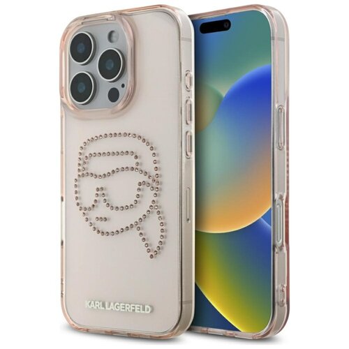 Etui KARL LAGERFELD IML Rhinestones Karl Head do Apple iPhone 16 Pro Przezroczysto-różowy