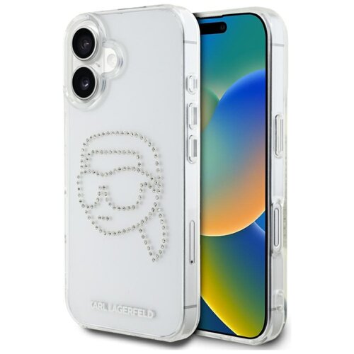 Etui KARL LAGERFELD IML Rhinestones Karl Head do Apple iPhone 16 Przezroczysty