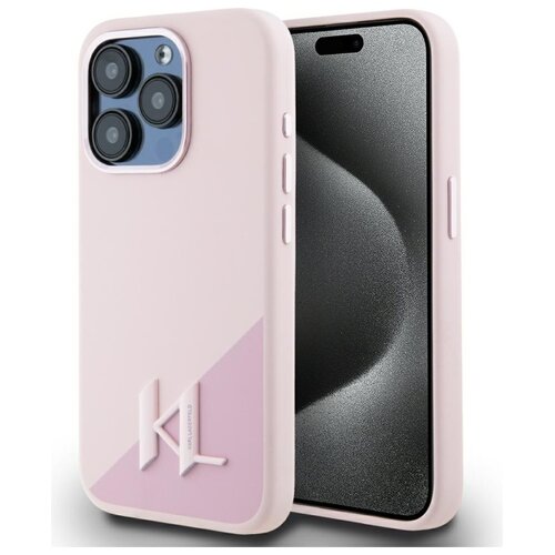Etui KARL LAGERFELD Silicone Shadow Metal Initial MagSafe do Apple iPhone 15 Pro Różowy